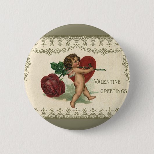  Victoriaans Valentijn Cherub, Roos en hart Ronde Button 5,7 Cm (Voorkant)