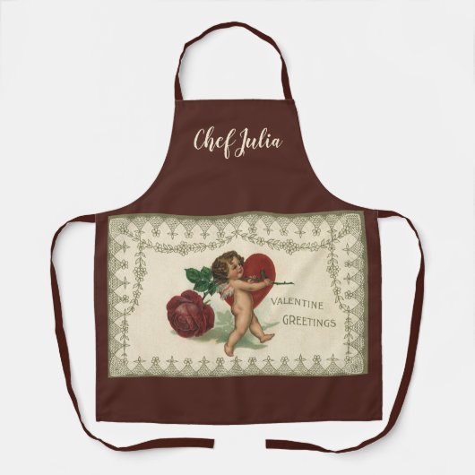  Victoriaans Valentijn Cherub, Roos en hart Schort (Voorkant)