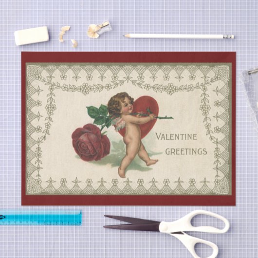  Victoriaans Valentijn Cherub, Roos en hart Tissuepapier (Craft)