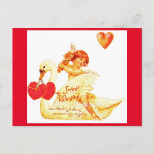  Victoriaans Valentijn Cupid op Zwan Briefkaart (Voorkant)