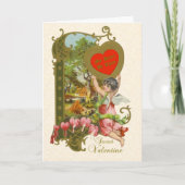 Victoriaans Valentijn met cupid, bloederende harte Feestdagen Kaart (Voorkant)