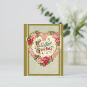 Victoriaans Valentijn met hartvormige krans Feestdagenkaart (Staand voorkant)