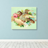Victoriaans Valentijn Vogel en roos Canvas Afdruk (Insitu (Houten vloer))