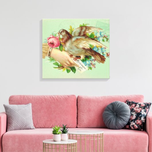 Victoriaans Valentijn Vogel en roos Canvas Afdruk (Insitu (Woonkamer))