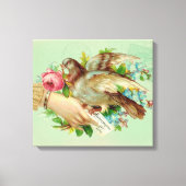 Victoriaans Valentijn Vogel en roos Canvas Afdruk (Voorkant)