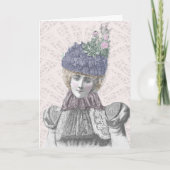 Victoriaans Valentijn - Vrouw met Lila Pet Feestdagen Kaart (Voorkant)