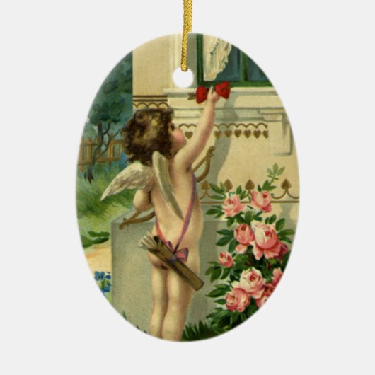  Victoriaans Valentijnsdag, Angel Hearts Keramisch Ornament (Voorkant)