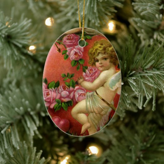  Victoriaans Valentijnsdag Angels Heart Roos Keramisch Ornament (Boom)