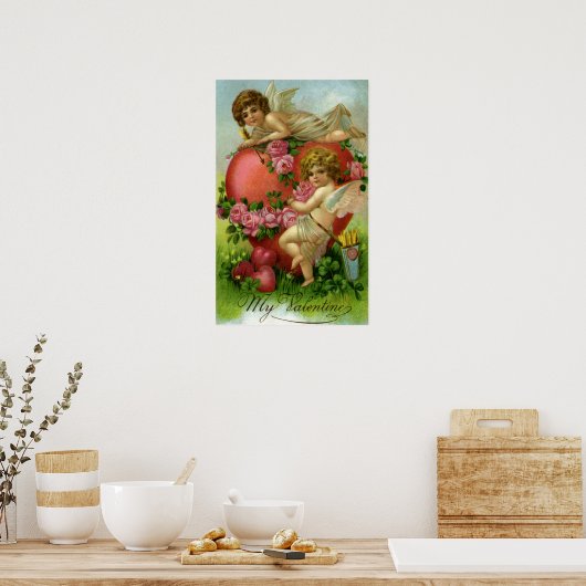  Victoriaans Valentijnsdag Angels Heart Roos Poster (Keuken)