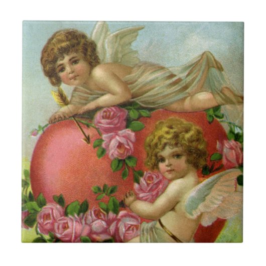  Victoriaans Valentijnsdag Angels Heart Roos Tegeltje (Voorkant)