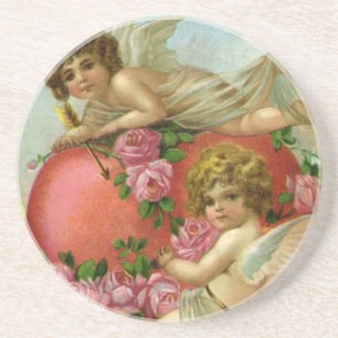  Victoriaans Valentijnsdag Angels Heart Roos Zandsteen Onderzetter