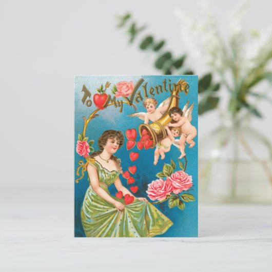  Victoriaans Valentijnsdag Angels & Hearts Feestdagenkaart (Staand voorkant)