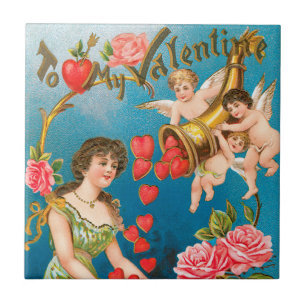  Victoriaans Valentijnsdag Angels & Hearts Tegeltje