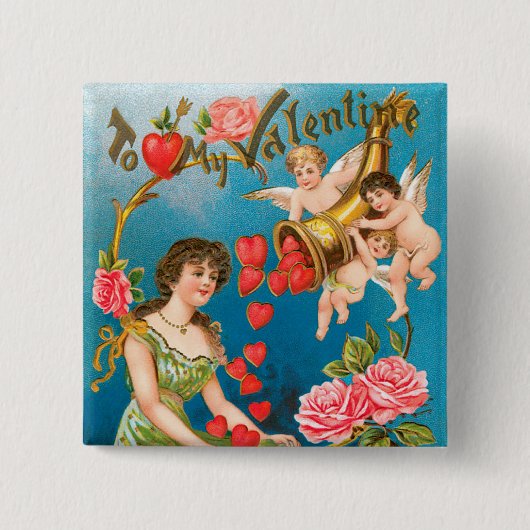  Victoriaans Valentijnsdag Angels & Hearts Vierkante Button 5,1 Cm (Voorkant)