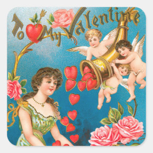  Victoriaans Valentijnsdag Angels & Hearts Vierkante Sticker