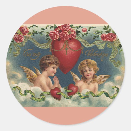  Victoriaans Valentijnsdag Angels in de hemel Ronde Sticker (Voorkant)