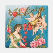  Victoriaans Valentijnsdag Angels met meisje Magneet (Voorkant)