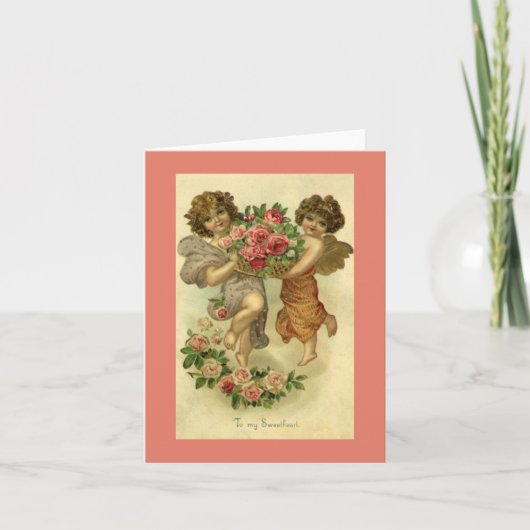 Victoriaans Valentijnsdag, Angels Rozen Feestdagen Kaart (Voorkant)