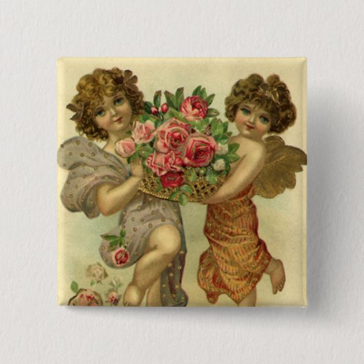  Victoriaans Valentijnsdag, Angels Rozen Vierkante Button 5,1 Cm (Voorkant)
