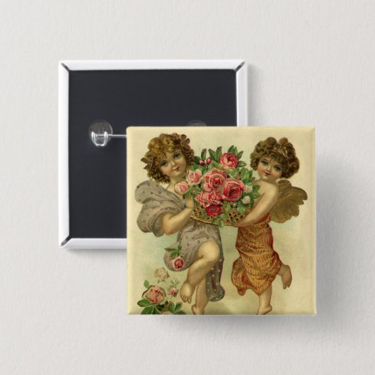 Victoriaans Valentijnsdag, Angels Rozen Vierkante Button 5,1 Cm (Voorkant /achterkant)