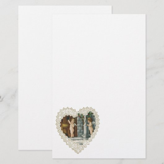 Victoriaans Valentijnsdag,  Angels w Letter Briefpapier (Voorkant / Achterkant)