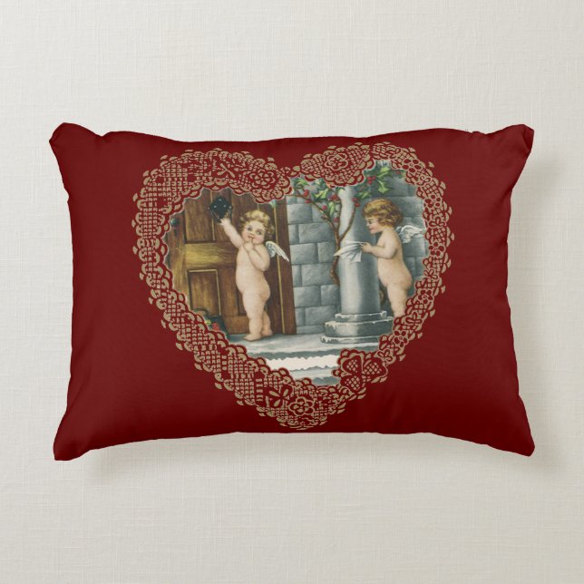 Victoriaans Valentijnsdag,  Angels w Letter Decoratief Kussen (Voorkant)