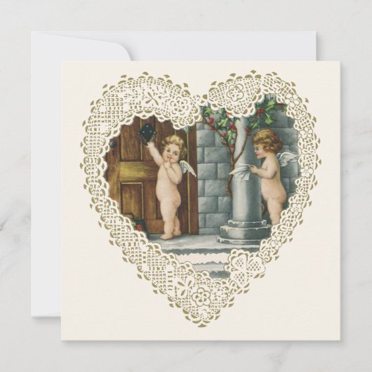 Victoriaans Valentijnsdag,  Angels w Letter Feestdagenkaart (Voorkant)