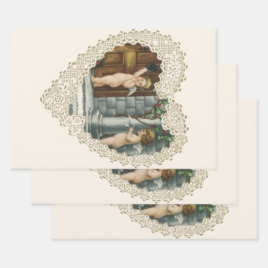 Victoriaans Valentijnsdag,  Angels w Letter Inpakpapier Vel (Set)