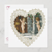 Victoriaans Valentijnsdag,  Angels w Letter Kaart (Voorkant / Achterkant)