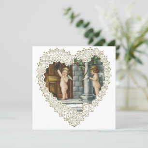 Victoriaans Valentijnsdag,  Angels w Letter Kaart