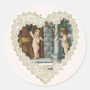 Victoriaans Valentijnsdag,  Angels w Letter Ronde Sticker