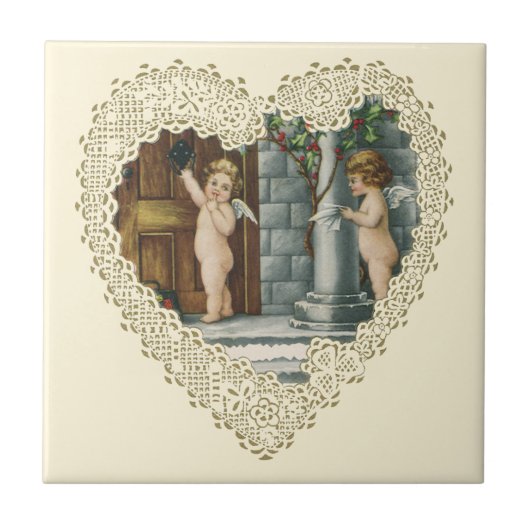 Victoriaans Valentijnsdag,  Angels w Letter Tegeltje (Voorkant)