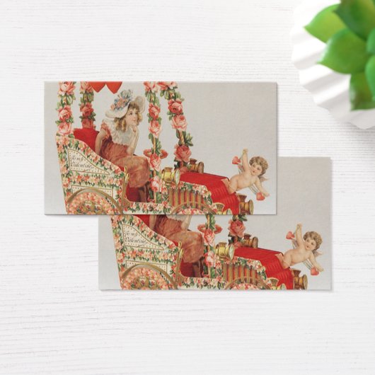  Victoriaans Valentijnsdag, auto met bloemen Visitekaartje (Bureau)