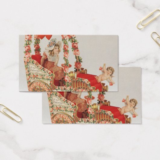  Victoriaans Valentijnsdag, auto met bloemen Visitekaartje (Kantoor)