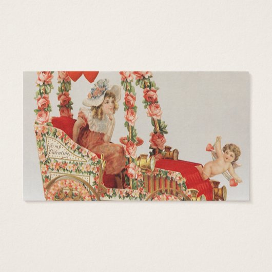  Victoriaans Valentijnsdag, auto met bloemen Visitekaartje (Achterkant)