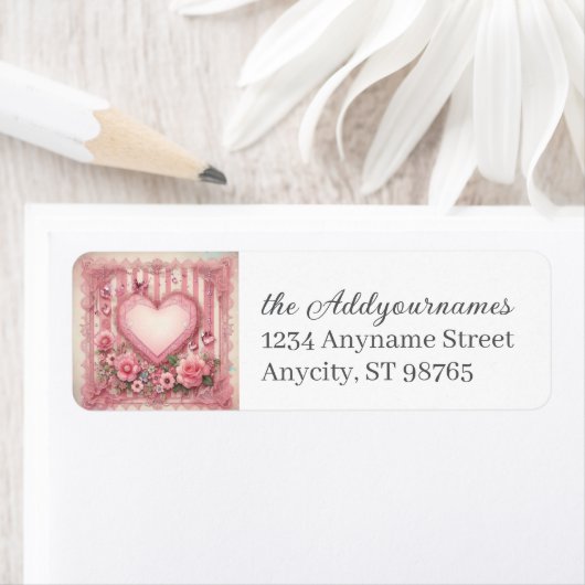  Victoriaans Valentijnsdag Bloemenhart Etiket (Insitu)