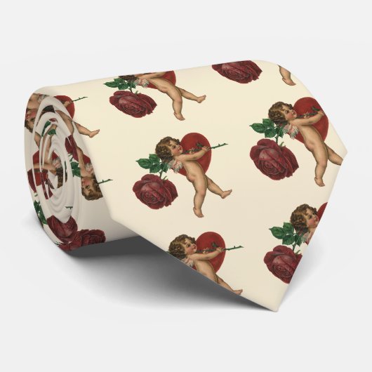 Victoriaans Valentijnsdag Cherub en Roos Stropdas (Opgerold)
