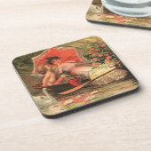  Victoriaans Valentijnsdag Cherub met hart Bier Onderzetter (Linkerzijde)