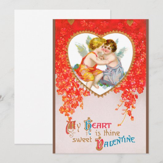  Victoriaans Valentijnsdag, Cherubs in Heart Feestdagenkaart (Voorkant / Achterkant)
