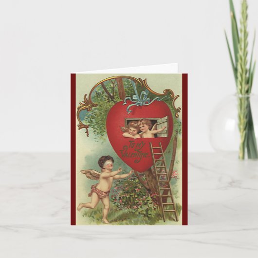 Victoriaans Valentijnsdag Cherubs Treehouse Feestdagen Kaart (Voorkant)