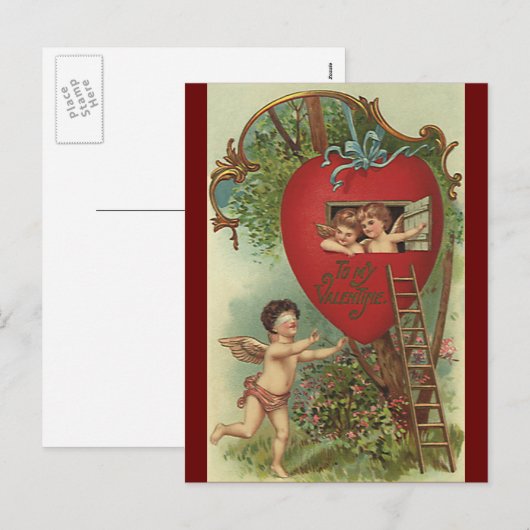  Victoriaans Valentijnsdag Cherubs Treehouse Feestdagenkaart (Voorkant / Achterkant)