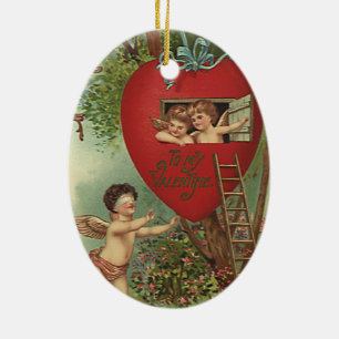 Victoriaans Valentijnsdag Cherubs Treehouse Keramisch Ornament