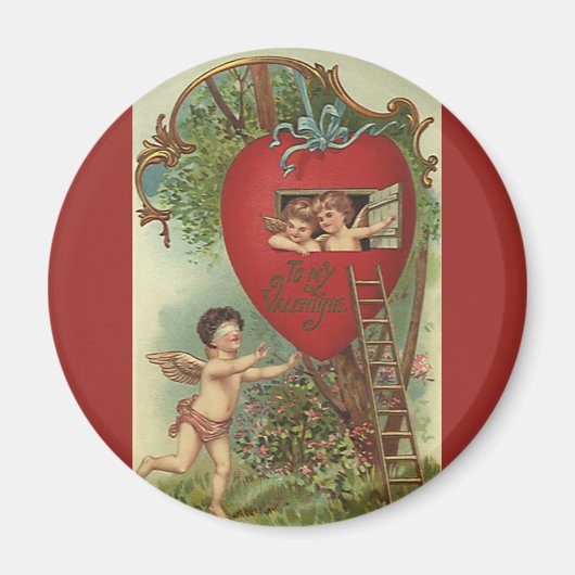 Victoriaans Valentijnsdag Cherubs Treehouse Magneet (Voorkant)