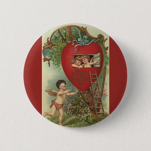  Victoriaans Valentijnsdag Cherubs Treehouse Ronde Button 5,7 Cm (Voorkant)