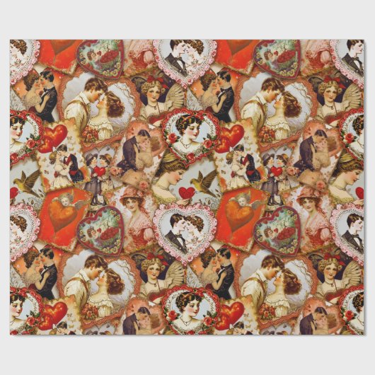 Victoriaans Valentijnsdag Collage Cadeaupapier (Vlak)