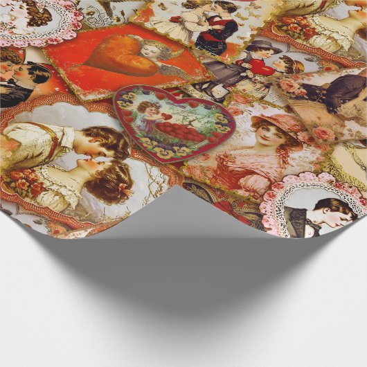  Victoriaans Valentijnsdag Collage Cadeaupapier (Hoek)