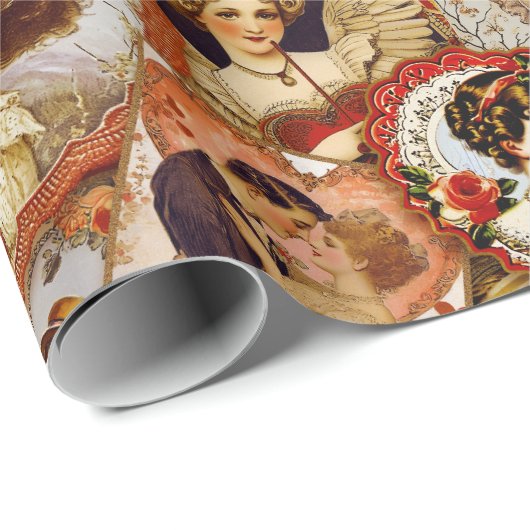  Victoriaans Valentijnsdag Collage Cadeaupapier (Rol Hoek)