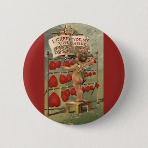 Victoriaans Valentijnsdag, Cupid en Harten Ronde Button 5,7 Cm