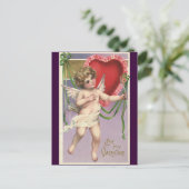  Victoriaans Valentijnsdag Cupid met hart Feestdagenkaart (Staand voorkant)