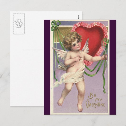  Victoriaans Valentijnsdag Cupid met hart Feestdagenkaart (Voorkant / Achterkant)